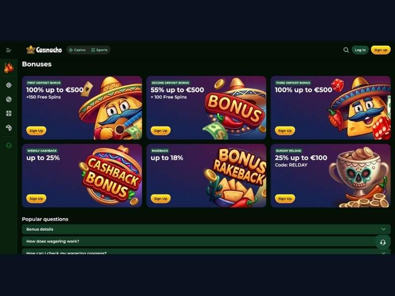 Casinacho Casino (Nacho Casino) bonuses: welcome package compatibility with game mechanics and cashback for every style