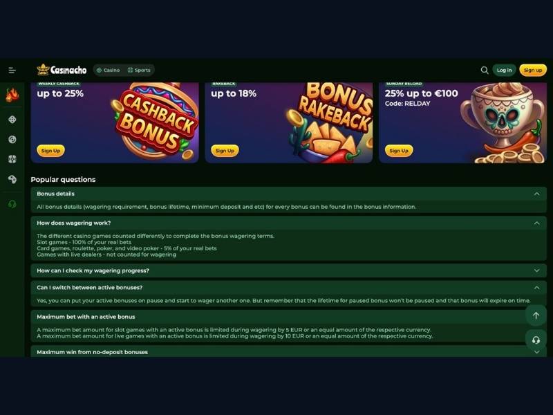 Welcome package and mechanic compatibility at Casinacho Casino Nacho Casino for Canada