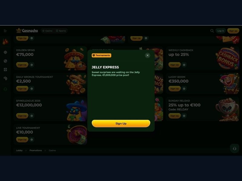 Dashboard and first sessions by mechanic at Casinacho Casino Nacho Casino for Canada